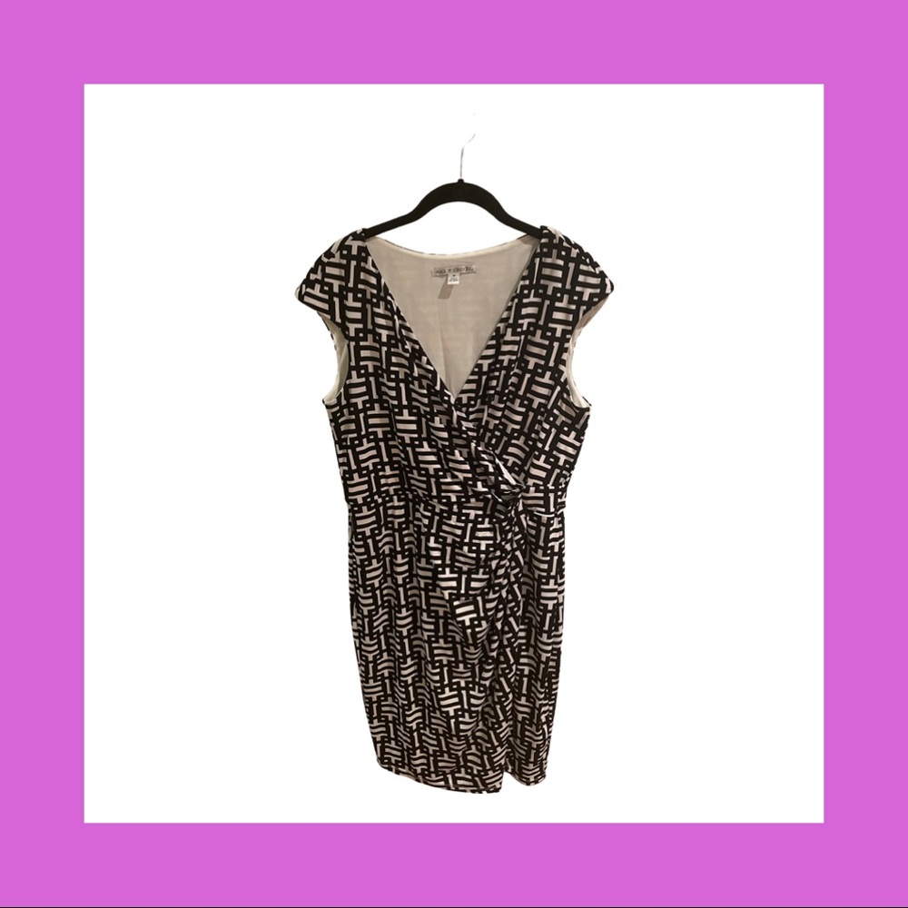 Maggy London Black & White Faux Wrap Dress